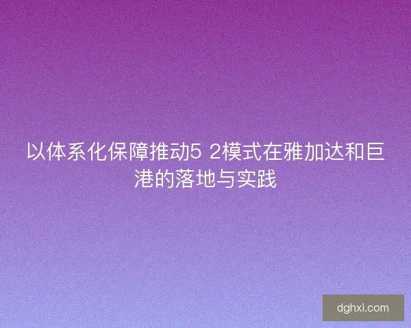 以体系化保障推动5 2模式在雅加达和巨港的落地与实践